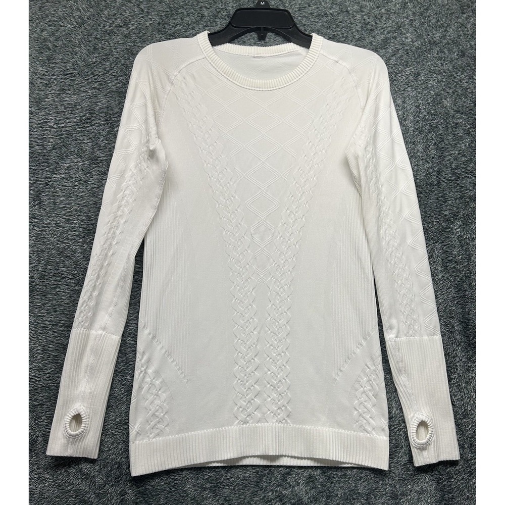 Lululemon Womens Size 6? Off White Long Sleeve Rest Less Athletic Top (T4)